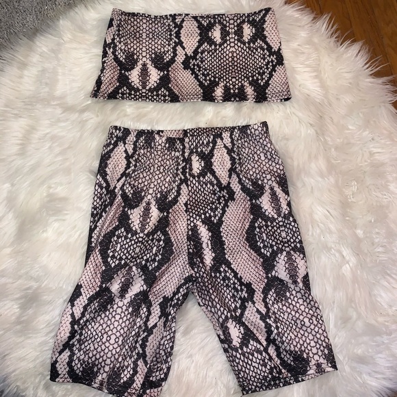 Snakeskin / Snake Print Two Piece Biker Short Set - Picture 2 of 4